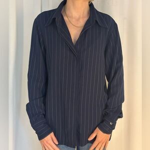 Jacqueline Ferrar Dark Blue Striped Button Down Shirt
